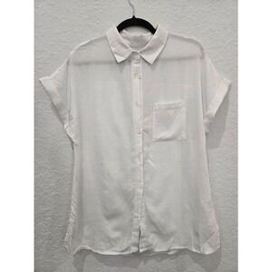 BS White 100% Cotton Short Sleeve Button Down Shirt Pocket Top Size Small